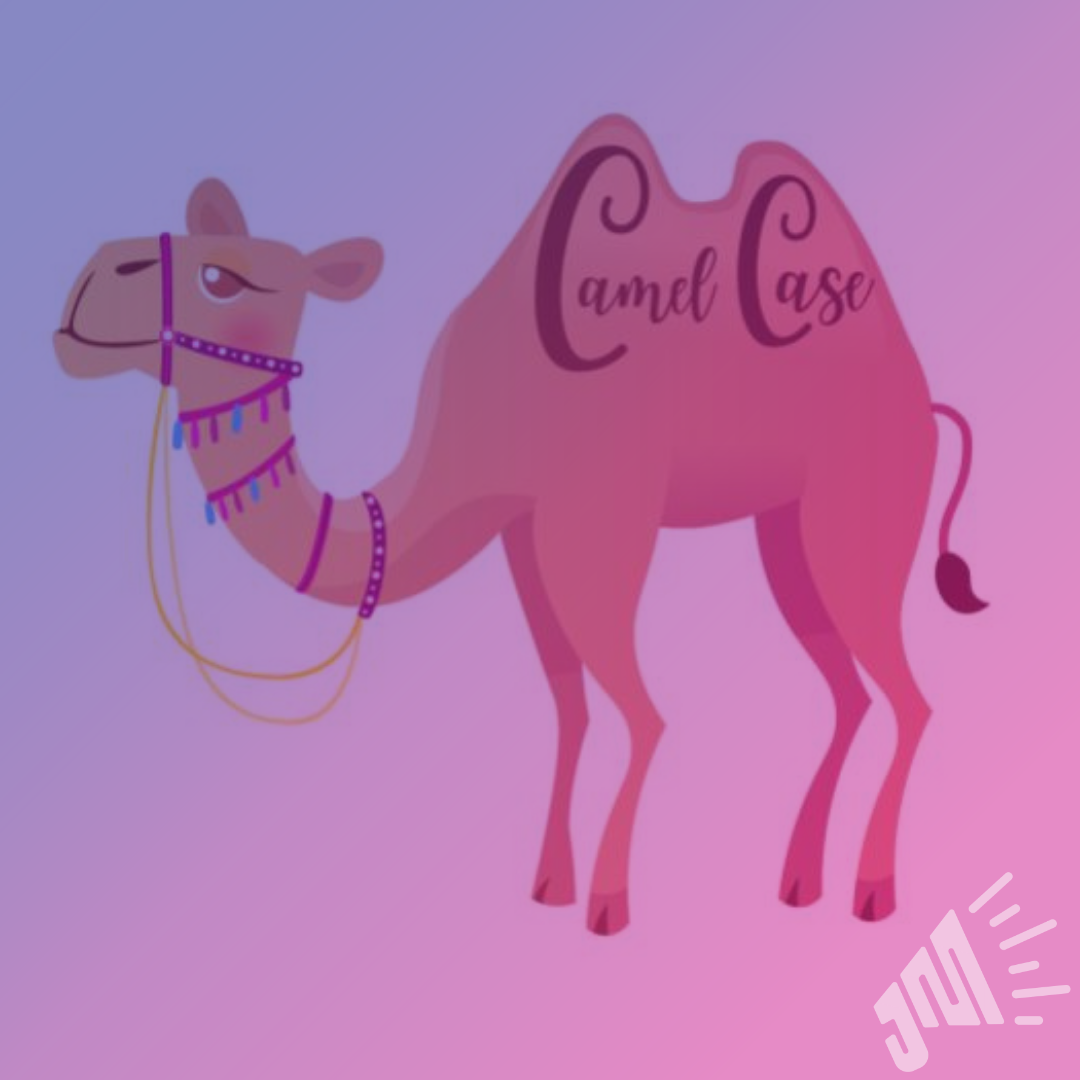 A cute camel with 2 humps and the word CamelCase written on it with a big C in each hump!