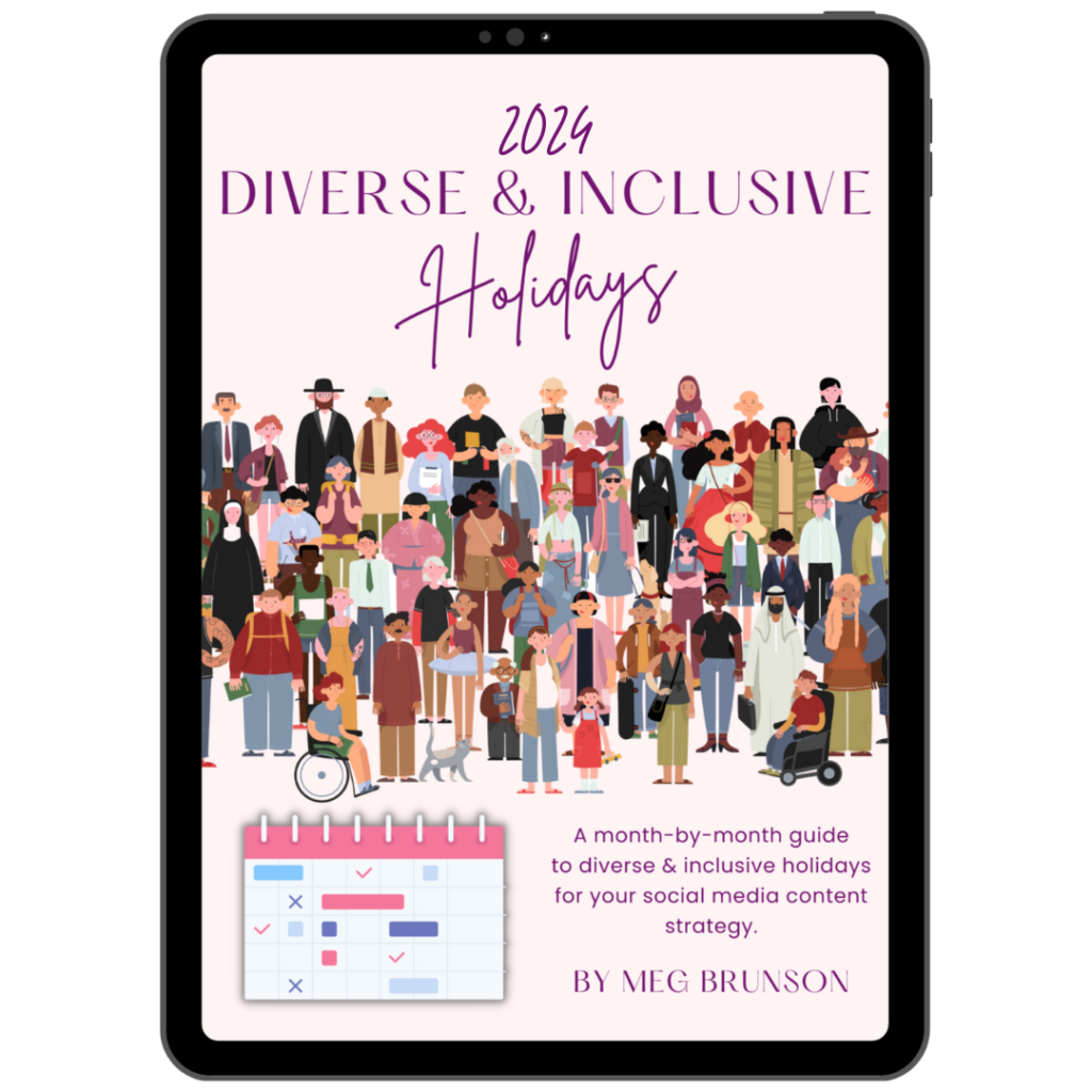 2023 diverse and inclusive holidays: cover of PDF. "A month-by-month guide to diverse & inclusive holidays for your social media content strategy.