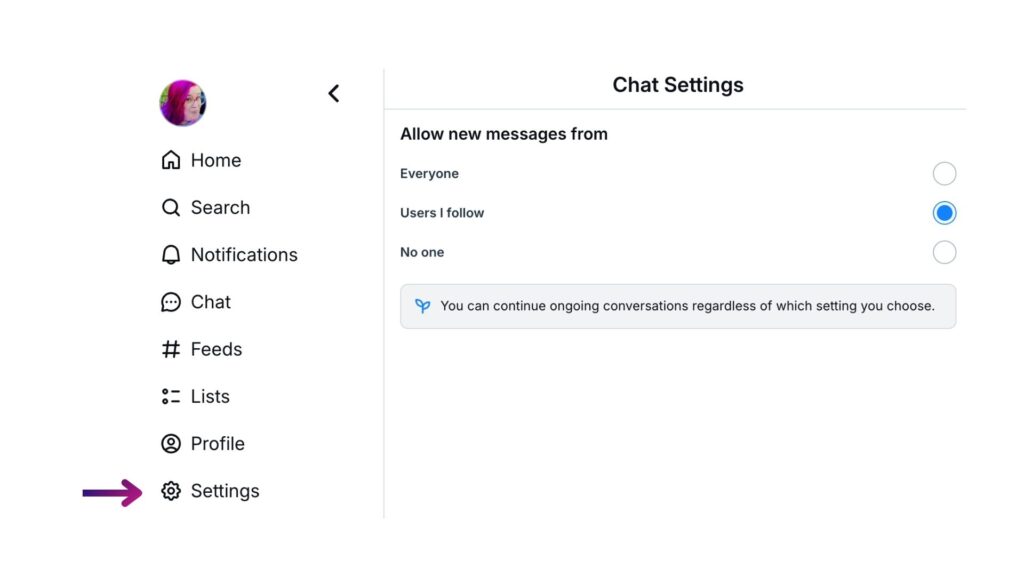 Screenshot of the chat settings on bluesky.