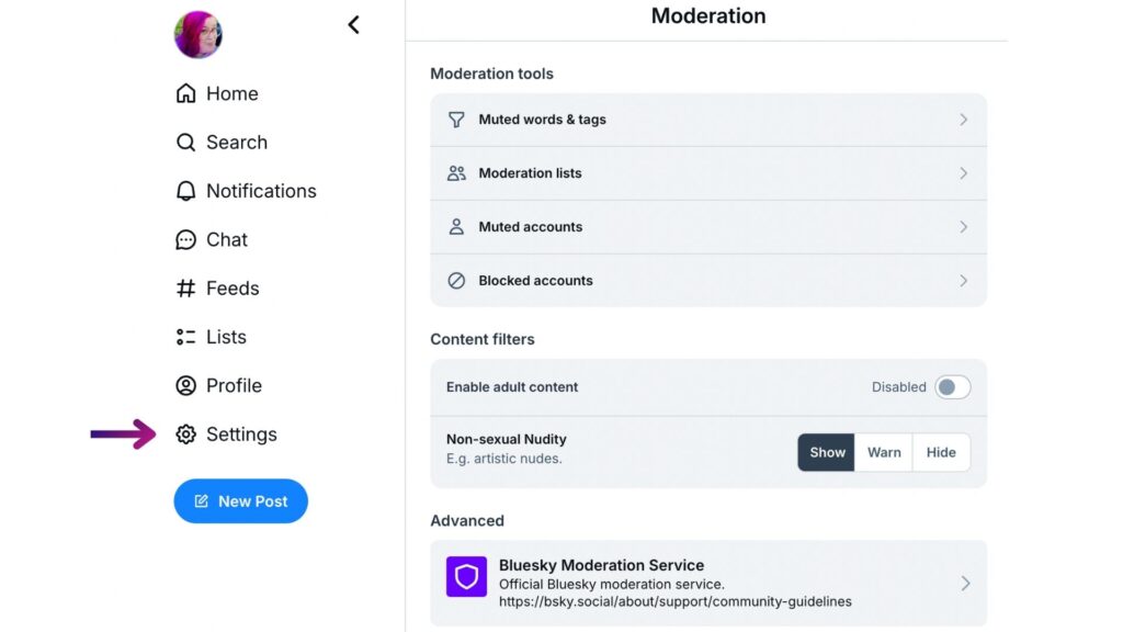 Screenshot of the moderation settings on Bluesky.