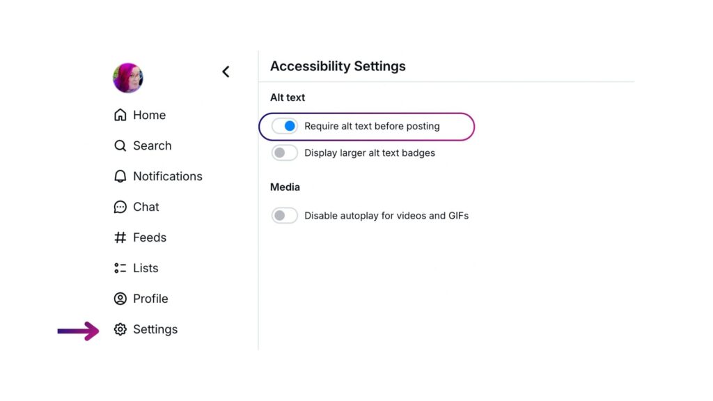 Screenshot of the accessibility settings on Bluesky.