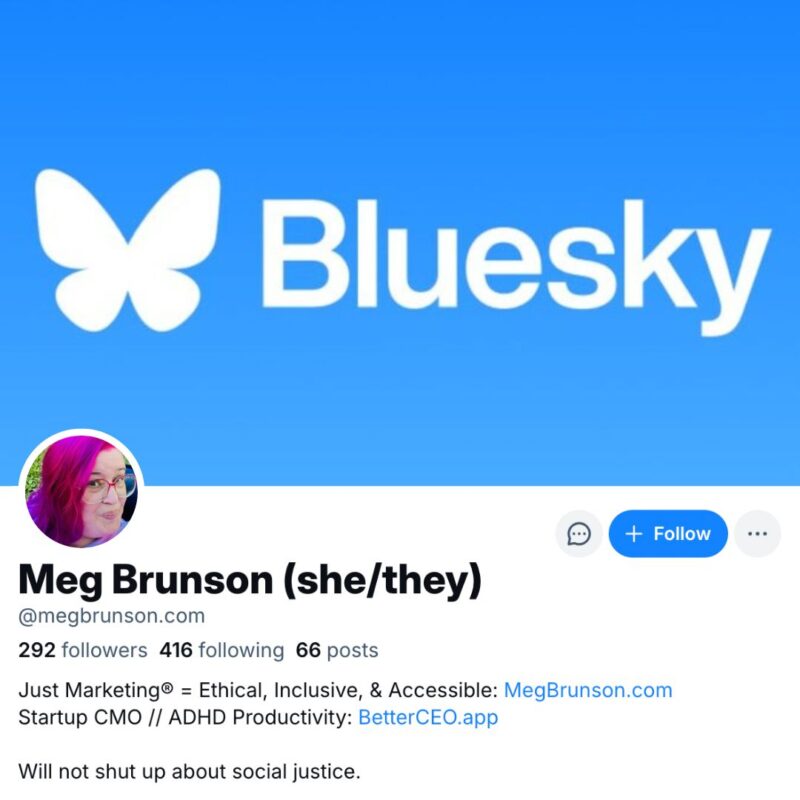 Logo for Bluesky social and a screenshot of my profile.