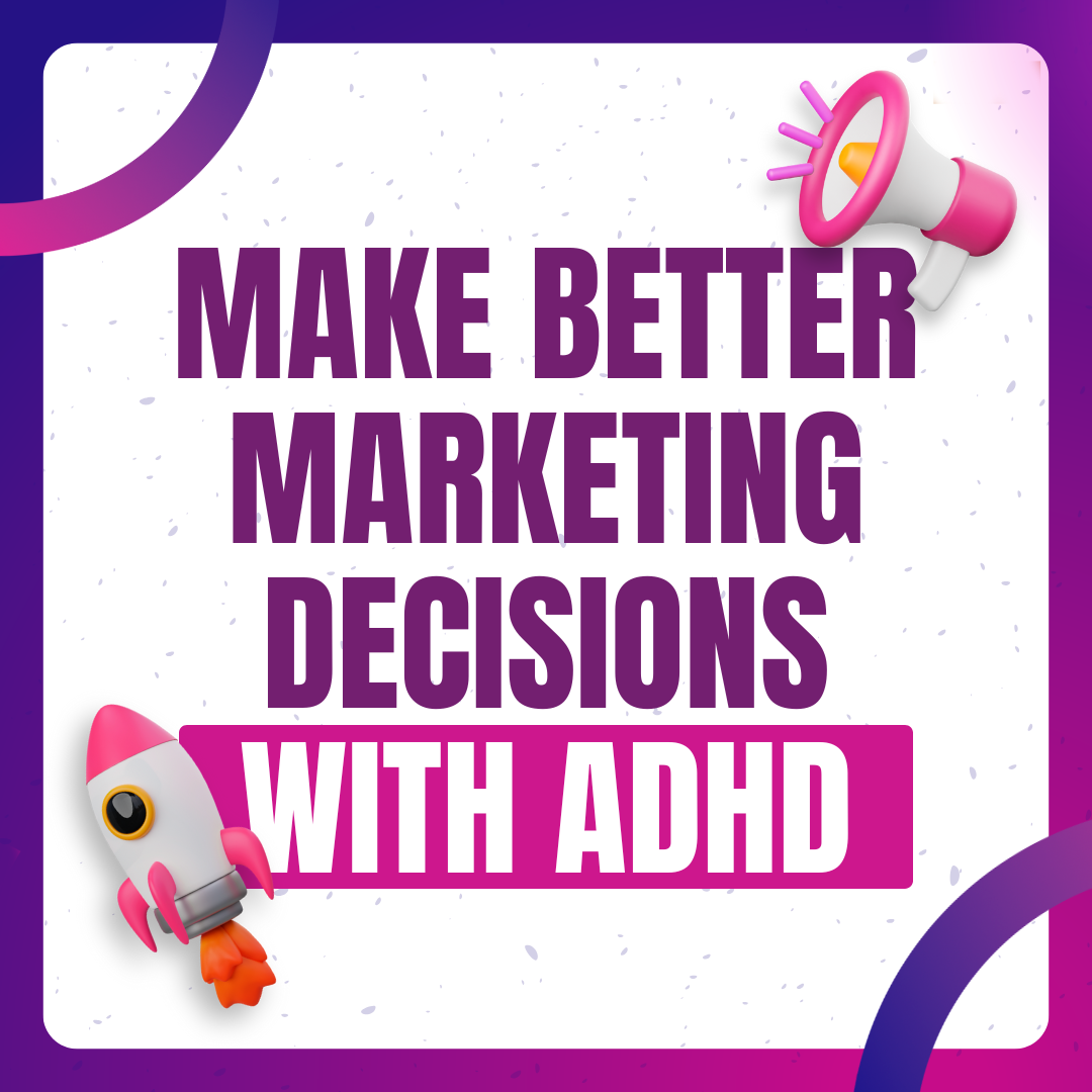 Make better marketing decisions with ADHD. 3d icons of a rocket and megaphone.